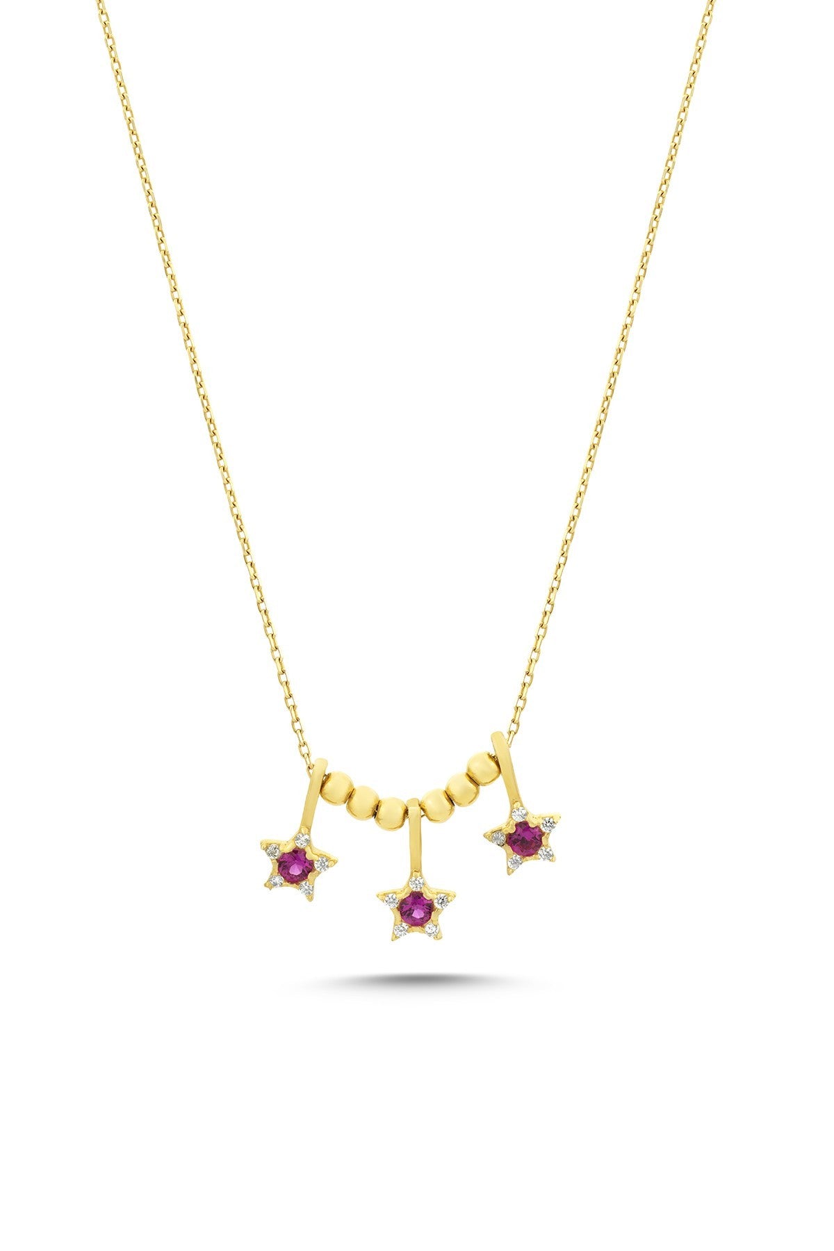 14 Ayar 3 Yıldızlı Mor Taşlı Altın Kolye