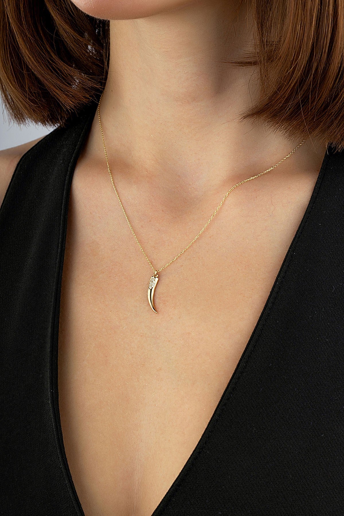 14 Ayar Fildişi Figürlü Taşlı Altın Kolye Ürün ikincil görseli