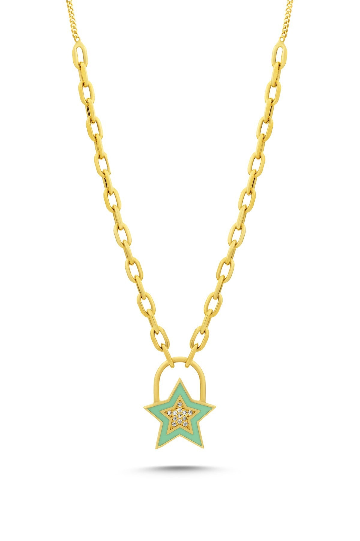 14 Ayar Taşlı Mineli Yıldız Altın Kolye