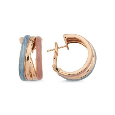 Mavi Pembe Taşlı İtalyan Altın Küpe