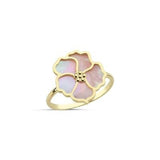 Pembe Sedefli Çiçek İtalyan Altın Yüzük