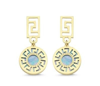 Turkuaz Sedefli Modern Geo Altın Küpe