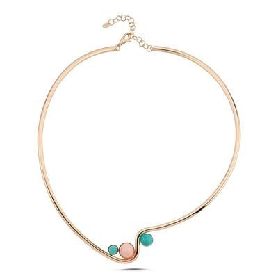 Rose Opal Turkuaz Taşlı Altın Kolye