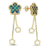 Mavi Sedef Kafesli Çiçek Altın Küpe