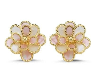 Pembe Beyaz Çiçek İtalyan Altın Küpe