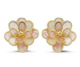 Pembe Beyaz Çiçek İtalyan Altın Küpe