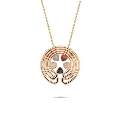 Taşlı Geometrik İtalyan Tasarım Rose Altın Kolye