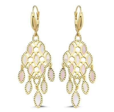 Pembe Beyaz Sedef Rüzgar Altın Küpe