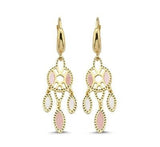 Beyaz ve Pembe Sedefli Sallanan Altın Küpe