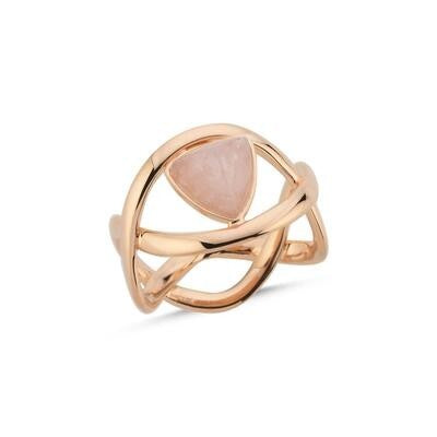 Taşlı Geometrik İtalyan Rose Altın Yüzük