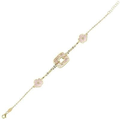 Çift Taraflı Pembe Beyaz Sedefli Altın Bileklik