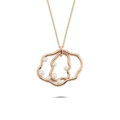 İnci Taşlı İtalyan Tasarım Rose Altın Kolye