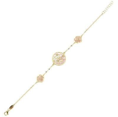 Çift Taraflı Pembe Beyaz Sedefli Altın Bileklik