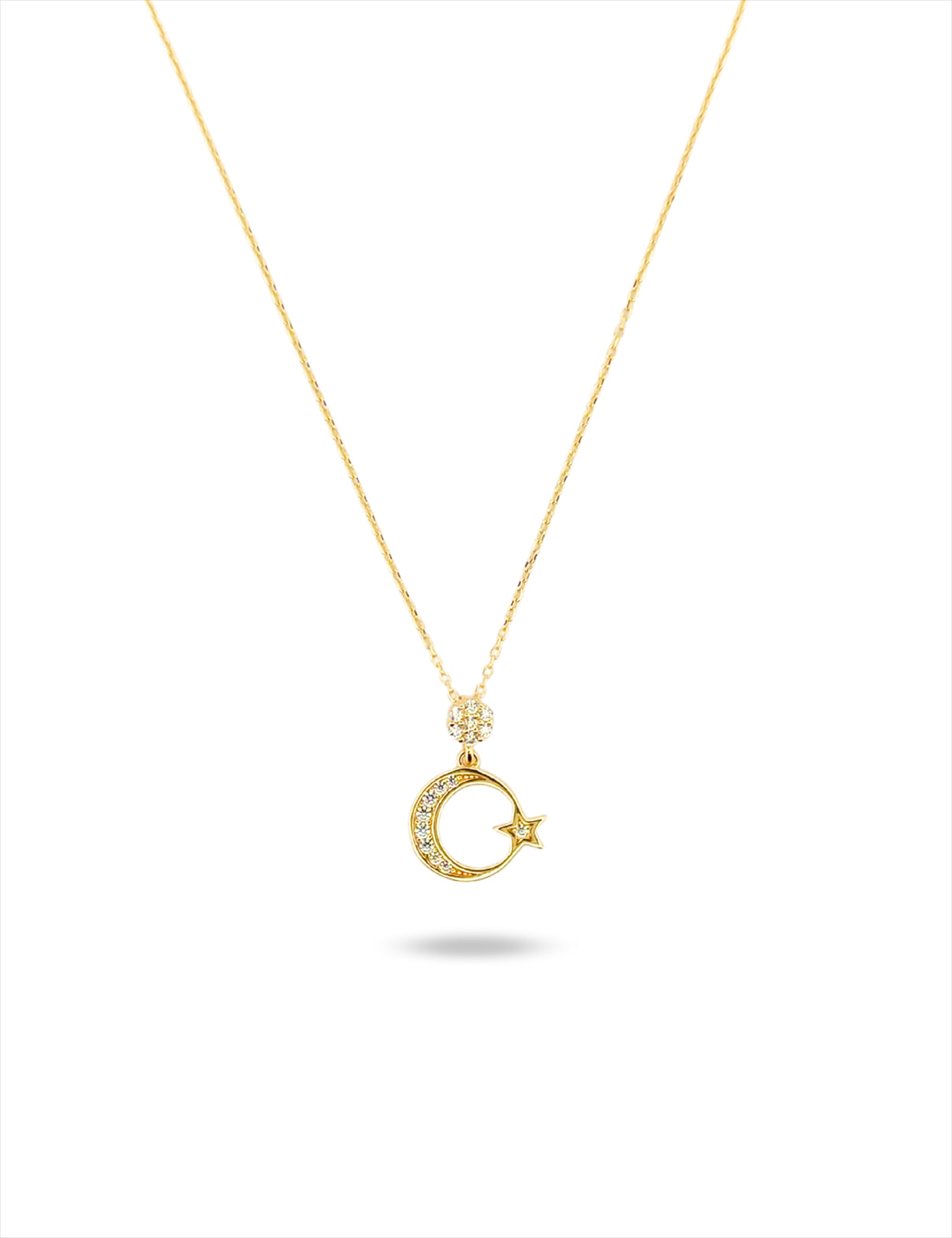 Taşlı Altın Ay Yıldız Kolye