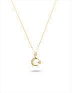 Taşlı Altın Ay Yıldız Kolye