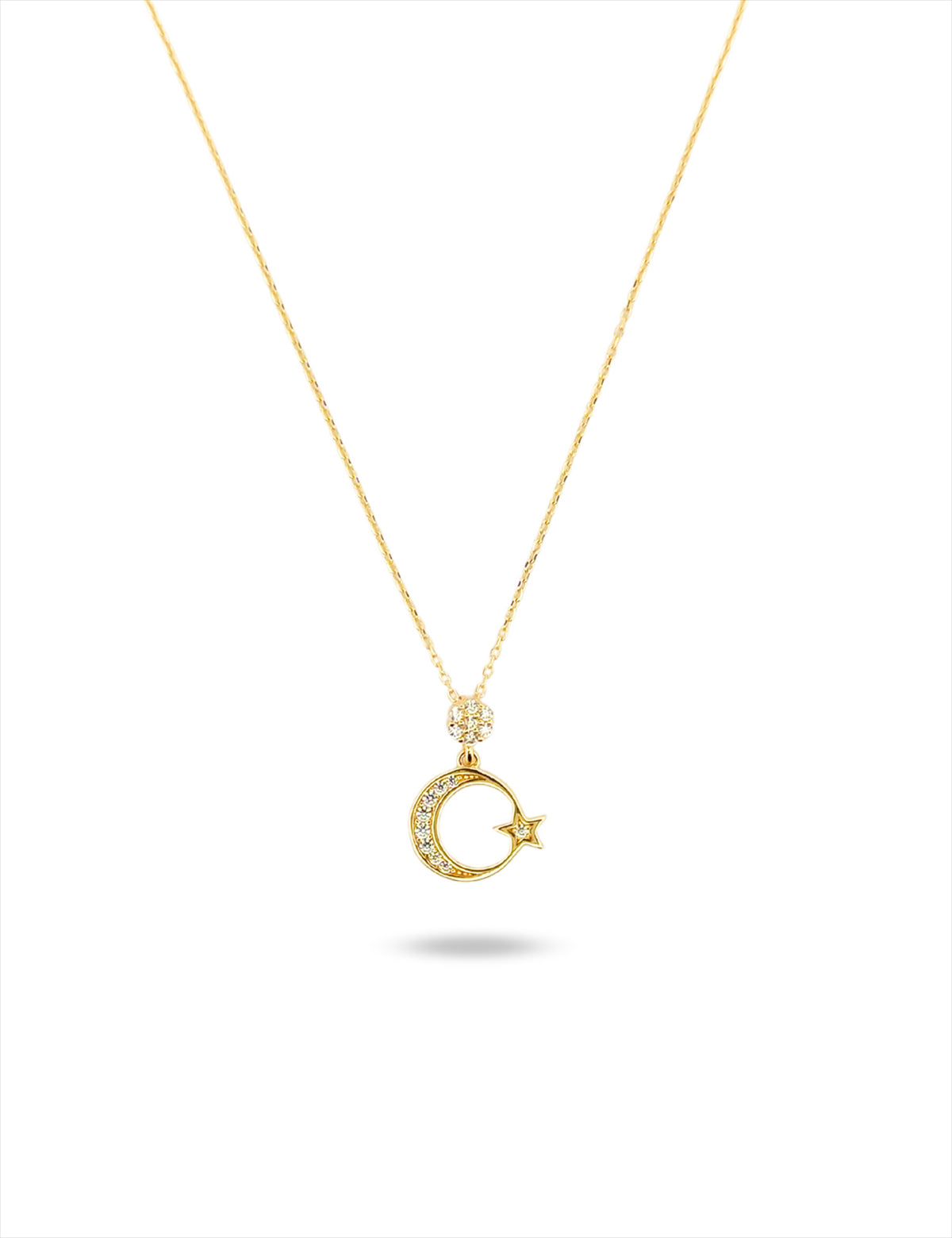 Taşlı Altın Ay Yıldız Kolye